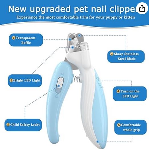 Pet Nail Clippers Dog Nail Clippers Cat Nail Clippers LED Electric Nail Grinder Pet Supplies LED Light Pet Nail Clippers