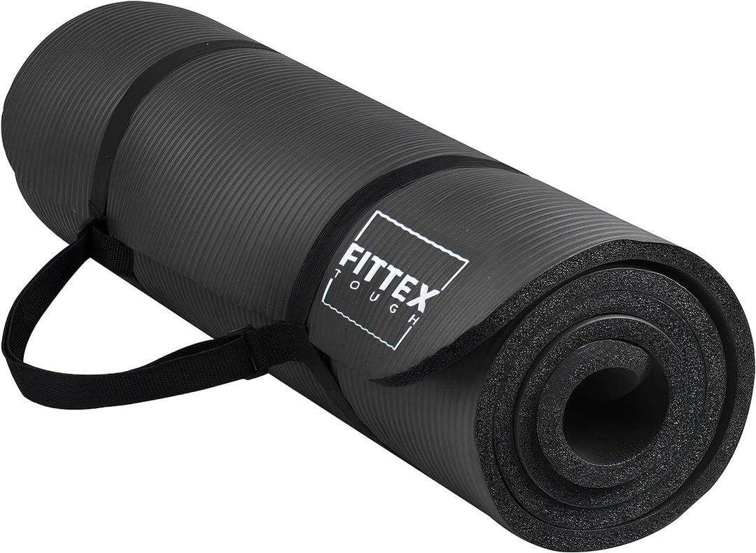 Yoga Mat with Carry Strap, 188x61x1cm, Non-Slip 10mm Thick, Black