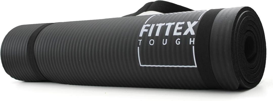Yoga Mat with Carry Strap, 188x61x1cm, Non-Slip 10mm Thick, Black
