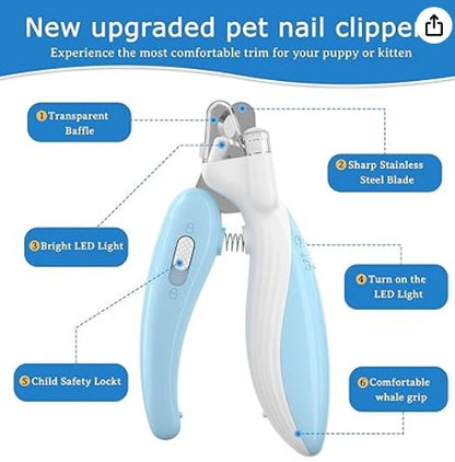 Pet Nail Clippers Dog Nail Clippers Cat Nail Clippers LED Electric Nail Grinder Pet Supplies LED Light Pet Nail Clippers