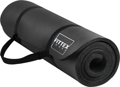 Yoga Mat with Carry Strap, 188x61x1cm, Non-Slip 10mm Thick, Black