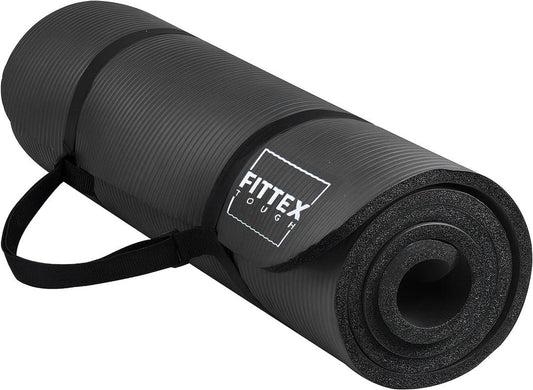 Yoga Mat with Carry Strap, 188x61x1cm, Non-Slip 10mm Thick, Black