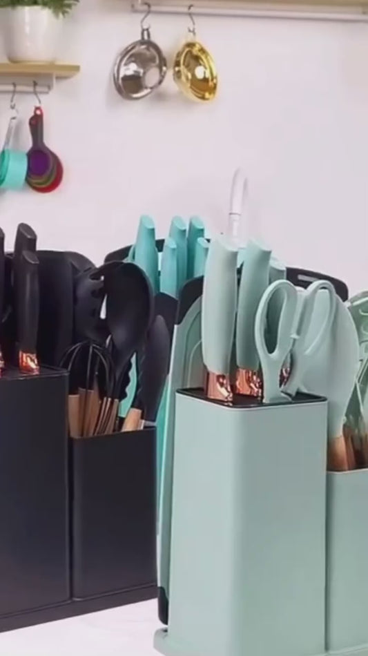 19 Pcs Kitchen Cooking Utensils and Knife Set with Block